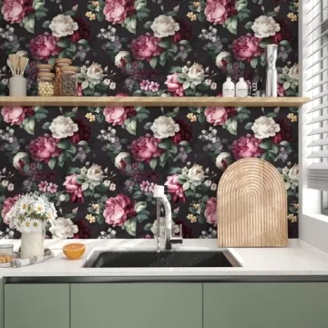 ILHIIOR Gray Floral Peel and Stick Wallpaper for Home Decor
