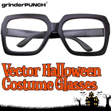 grinderPUNCH XL Black Thick Square Oversized Clear Lens Glasses - Men and Women Costume or Fashion - Black