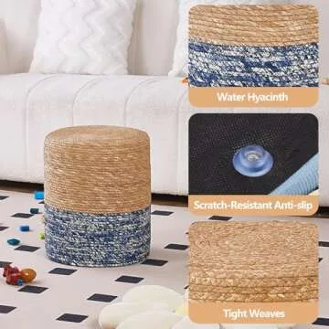 Handcrafted Natural Seagrass Pouf Ottoman for Home Decor
