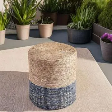 Handcrafted Natural Seagrass Pouf Ottoman for Home Decor