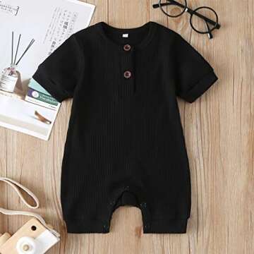 Kuriozud Newborn Infant Unisex Baby Boy Girl Button Solid Romper Bodysuit One Piece Jumpsuit Outfits...