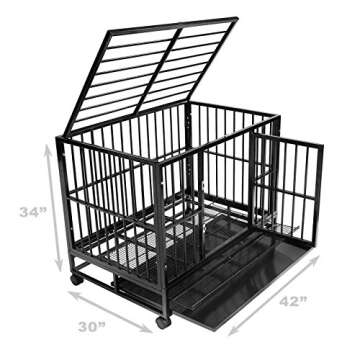 SmithBuilt 42" Large Heavy-Duty Dog Crate Cage - Two-Door Indoor Outdoor Pet & Animal Kennel with Tray - Black