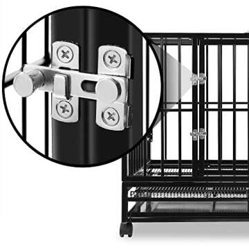 SmithBuilt 42" Large Heavy-Duty Dog Crate Cage - Two-Door Indoor Outdoor Pet & Animal Kennel with Tray - Black