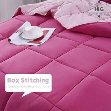 HIG 3pc Pink Queen Size Comforter Set - All Season Reversible Down Alternative Comforter with Two Shams - Quilted Duvet Insert with Corner Tabs - Box Stitched Blanket - Super Soft, Fluffy
