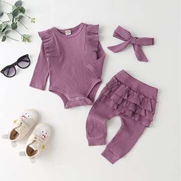 Fullfamous Infant Baby Girl Clothes Outfits,Fall Winter Onesie and Pant Set 0-3 months Purple