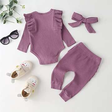 Fullfamous Infant Baby Girl Clothes Outfits,Fall Winter Onesie and Pant Set 0-3 months Purple
