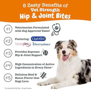 Zesty Paws Vet Strength Mobility Bites Beef & Bacon Flavor Hip & Joint Support Chews for Dogs with G...
