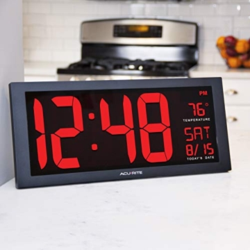 AcuRite 14.5" Large Digital LED Oversized Wall Clock with Date and Temperature, Perfect for Home or Office (75127M)