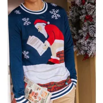 Tipsy Elves Men's Ugly Christmas Sweaters - Funny Christmas Sweaters for Men - Fun Holiday Pullovers - Men's Hilarious Blue Pooping Santa Claus Ugly Christmas Sweater Size Small