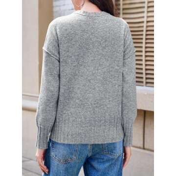 Saodimallsu Womens Crew Neck Sweaters Long Sleeve Oversized Lightweight Loose Soft Knit Fall Pullover Sweater Tops Grey