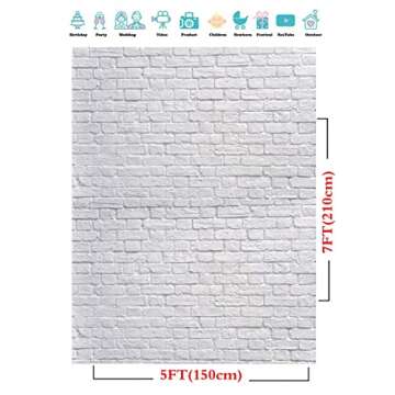 CYLYH 5x7ft White Brick Wall Backdrop Vinyl White Brick Backdrops for Photography Baby Shower Kids Adult Photography Background Studio Prop D136