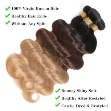 Ombre Brazilian Virgin Hair Body Wave Ombre Human hair 3 Tone,3 Bundles Ombre Brazilian Hair Extensions (T1B/4/27,14" 16" 18")