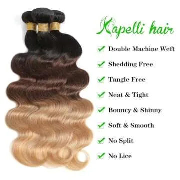 Ombre Brazilian Virgin Hair Body Wave Ombre Human hair 3 Tone,3 Bundles Ombre Brazilian Hair Extensions (T1B/4/27,14" 16" 18")