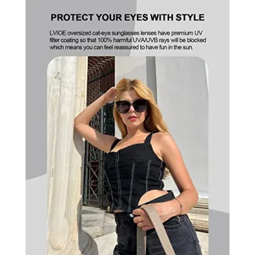 LVIOE Cat Eyes Sunglasses for Women, Polarized Oversized Fashion Vintage Eyewear for Driving Fishing - 99.99% UV Protection
