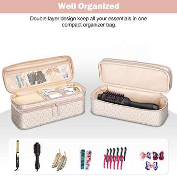 SITHON Double-Layer Travel Carrying Case for Shark FlexStyle/SmoothStyle, Water Resistant Storage Organizer Bag for Airwrap Styler, Also for Revlon One-Step Hair Dryer (Bag Only) (Heart Arch)