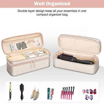 SITHON Double-Layer Travel Carrying Case for Shark FlexStyle/SmoothStyle, Water Resistant Storage Organizer Bag for Airwrap Styler, Also for Revlon One-Step Hair Dryer (Bag Only) (Heart Arch)