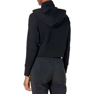 Core 10 Women's Super Soft Fleece Cropped Length Zip-Up Hoodie Sweatshirt, Black, Large
