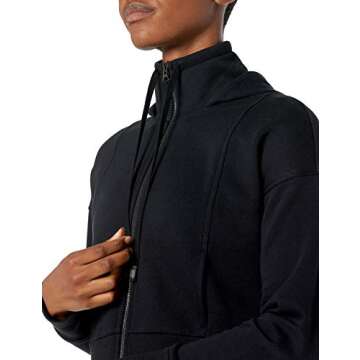 Core 10 Women's Super Soft Fleece Cropped Length Zip-Up Hoodie Sweatshirt, Black, Large