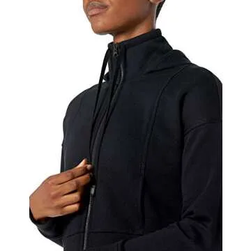 Core 10 Women's Super Soft Fleece Cropped Length Zip-Up Hoodie Sweatshirt, Black, Large