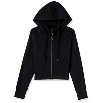 Core 10 Women's Super Soft Fleece Cropped Length Zip-Up Hoodie Sweatshirt, Black, Large
