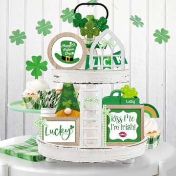 Nuvagiki Farmhouse St Patricks Day Tiered Tray Decor Set,Interchangeable Year Round Seasonal Decorat...