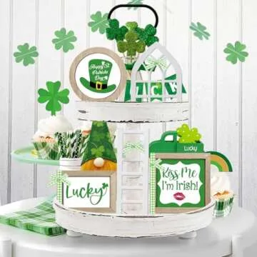 Nuvagiki Farmhouse St Patricks Day Tiered Tray Decor Set,Interchangeable Year Round Seasonal Decorat...