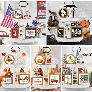 Nuvagiki Farmhouse St Patricks Day Tiered Tray Decor Set,Interchangeable Year Round Seasonal Decorations Spring Decorations for Home Decor Wooden Frames + Mini Arch + Ladder, NO Tray