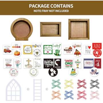 Nuvagiki Farmhouse St Patricks Day Tiered Tray Decor Set,Interchangeable Year Round Seasonal Decorations Spring Decorations for Home Decor Wooden Frames + Mini Arch + Ladder, NO Tray