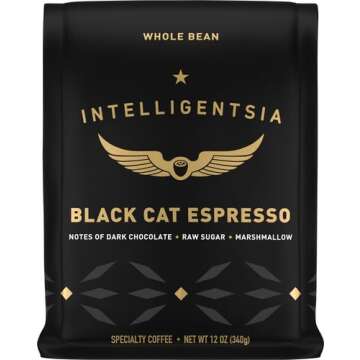 Intelligentsia Coffee, Medium Roast Whole Bean Coffee - Black Cat Espresso 12 Ounce Bag with Flavor Notes of Stone Fruit, Dark Sugars and Dark Chocolate