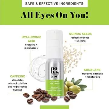No B.S. (No Bad Stuff) Caffeine Eye Cream with Pure Hyaluronic Acid & Plant Based Squalane Oil, Under Eye Cream for Dark Circles & Puffiness, Skin Care for Women & Men, Vegan, Travel Size, 0.5 FL Oz