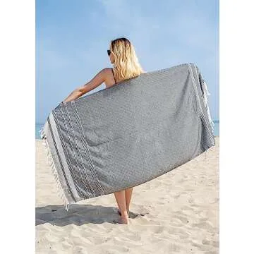 DEMMEX Certified Organic Turkish Cotton Soft Bath Towel - Luxury Oversized Peshtemal for Bathroom, Bath Sheet - Lightweight Quick-Drying Beach Towel - Prewashed, Diamond Weave, 71x36'' (Black-Grey)