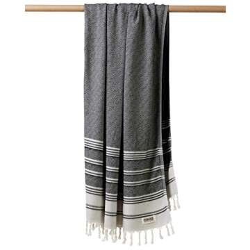 DEMMEX Certified Organic Turkish Cotton Soft Bath Towel - Luxury Oversized Peshtemal for Bathroom, Bath Sheet - Lightweight Quick-Drying Beach Towel - Prewashed, Diamond Weave, 71x36'' (Black-Grey)