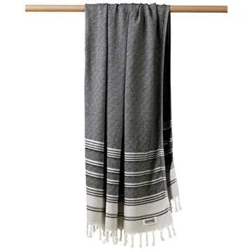 DEMMEX Certified Organic Turkish Cotton Soft Bath Towel - Luxury Oversized Peshtemal for Bathroom, Bath Sheet - Lightweight Quick-Drying Beach Towel - Prewashed, Diamond Weave, 71x36'' (Black-Grey)