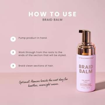 Beachwaver Braid Balm Pre-Braid Prep - Frizz-Taming Hair Primer Foam to Strengthen and Reduce Flyaways with HiX Vegan Bond Multiplers - Create Heatless Curls with Braids - For All Hair Types (4 Fl Oz)