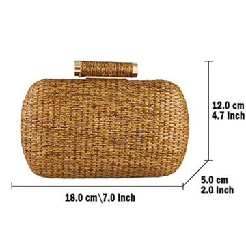 FGG Straw Clutch Purse for Women Wedding Party Straw Evening Handbags Summer Beach Bag Wicker clutch Bag, Coffee, Mini
