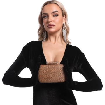 FGG Straw Clutch Purse for Women Wedding Party Straw Evening Handbags Summer Beach Bag Wicker clutch Bag, Coffee, Mini