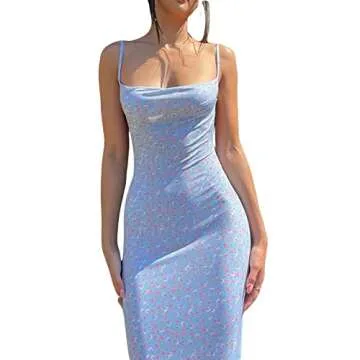 pengnight Women Slip Cutout Backless Maxi Dress Spaghetti Strap Bodycon Cami Dress Sleeveless Hollow Out Long Dress Party Blue