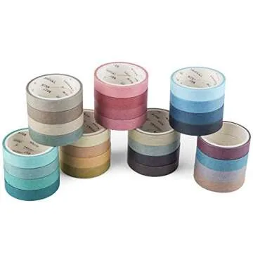 YUBBAEX Natural Color Washi Tape Set 28 Rolls Decorative Tapes for DIY Crafts, Journals, Planners, Scrapbooking, Wrapping (Morandi 28 Rolls)