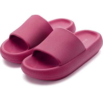 BRONAX Slides for Women Recovery Hot Pink Pillow Slippers House Garden Sandals Sleepers Sandalias de Mujer Comfy Cushioned Thick Sole 35-36 Rose Red