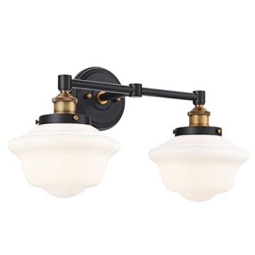 Matte Black Bathroom Light Fixtures with Milk Glass Shades