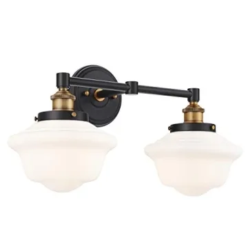 Matte Black Bathroom Light Fixtures with Milk Glass Shades