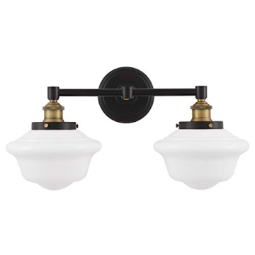 Matte Black Bathroom Light Fixtures with Milk Glass Shades