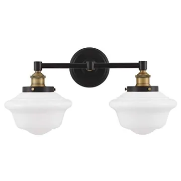 Matte Black Bathroom Light Fixtures with Milk Glass Shades