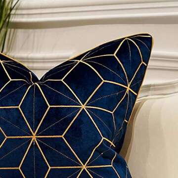 Avigers 18 x 18 Inches Navy Blue Gold Plaid Cushion Case Luxury European Throw Pillow Cover Decorati...