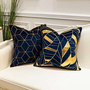 Avigers Luxury Navy Blue Gold Plaid Cushion Case 18x18