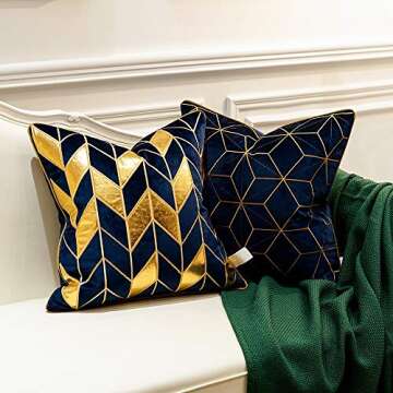 Avigers Luxury Navy Blue Gold Plaid Cushion Case 18x18