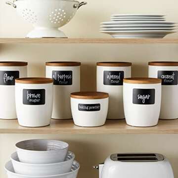 Talented Kitchen 136 Pieces Chalkboard Pantry Labels for Containers Preprinted, White Script on Black Stickers for Jars, Kitchen Canisters (Water Resistant) - Pantry Stickers for Containers