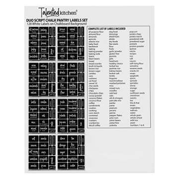 Talented Kitchen 136 Pieces Chalkboard Pantry Labels for Containers Preprinted, White Script on Black Stickers for Jars, Kitchen Canisters (Water Resistant) - Pantry Stickers for Containers