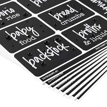 Talented Kitchen 136 Pieces Chalkboard Pantry Labels for Containers Preprinted, White Script on Black Stickers for Jars, Kitchen Canisters (Water Resistant) - Pantry Stickers for Containers