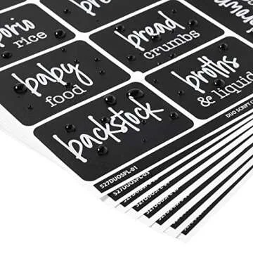 Talented Kitchen 136 Pieces Chalkboard Pantry Labels for Containers Preprinted, White Script on Black Stickers for Jars, Kitchen Canisters (Water Resistant) - Pantry Stickers for Containers